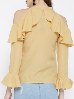 cold shoulder bell sleeved ruffled top - 14547766 - Standard Image - 3