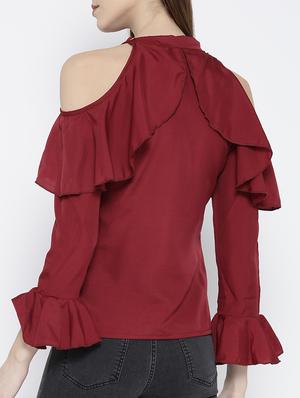 cold shoulder bell sleeved ruffle top - 14547787 - Standard Image - 3