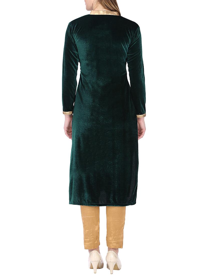 green velvet woolen kurta - 14549304 - Zoom Image - 3
