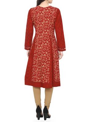 maroon cotton flared kurta - 14549392 - Standard Image - 3