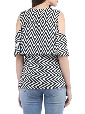 Cold shoulder chevron overlay top - 14554259 - Standard Image - 3