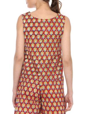 red cotton straight kurti - 14557324 - Standard Image - 3