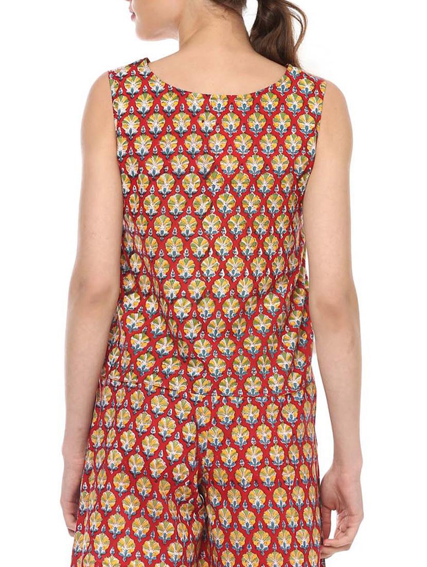red cotton straight kurti - 14557324 - Zoom Image - 3