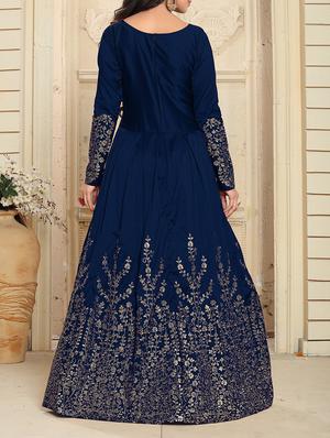 blue silk flared semi-stitched suit - 14557452 - Standard Image - 3