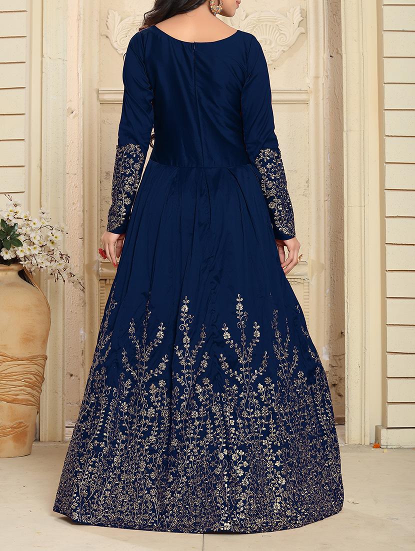 blue silk flared semi-stitched suit - 14557452 - Zoom Image - 3