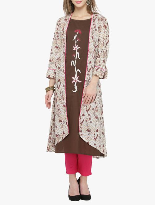 beige cotton layered kurta - 14563258 - Very Small Image - 1