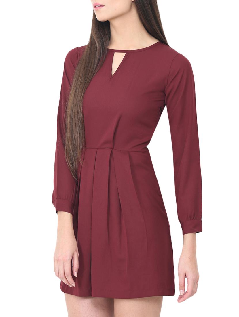 keyhole neck pleated a-line dress - 14564686 - Zoom Image - 3