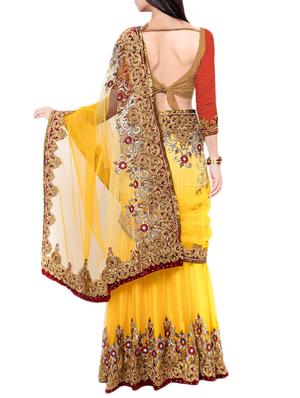 yellow net embroidered lehenga saree with blouse - 14564916 - Standard Image - 3