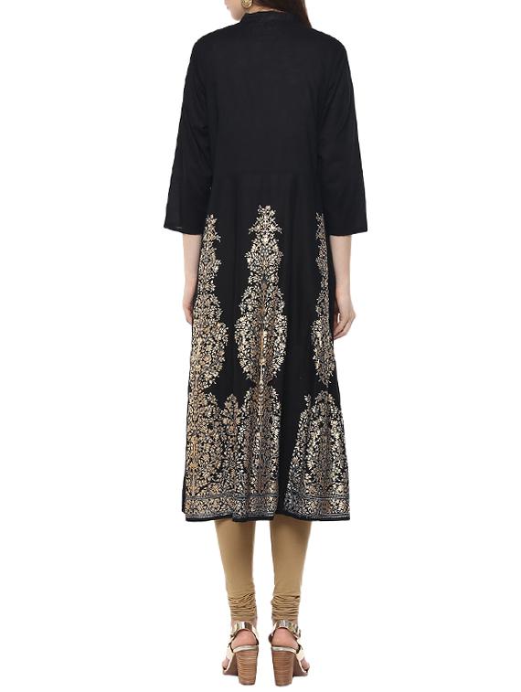 foil print flared kurta - 14566836 - Zoom Image - 3