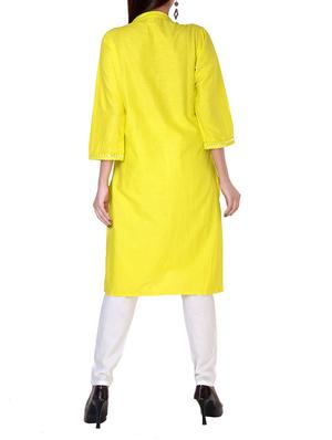 yellow cotton straight solid kurta - 14572085 - Standard Image - 3