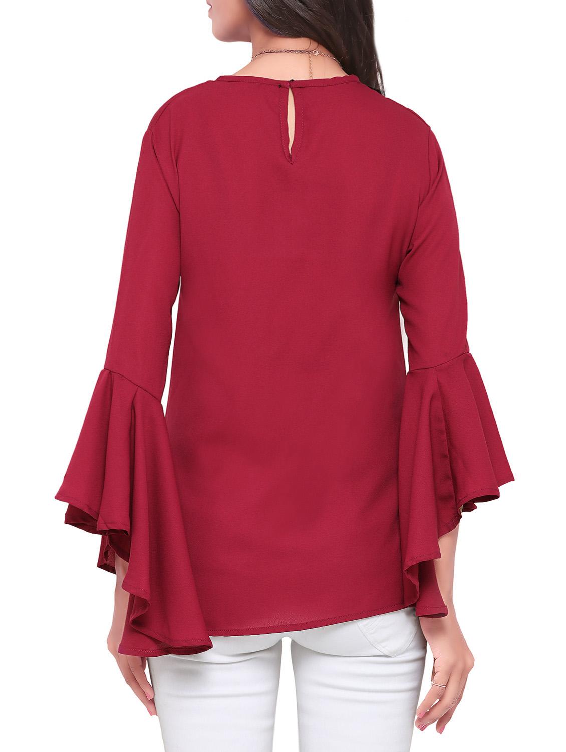 bell sleeved key hole back top - 14572475 - Zoom Image - 3