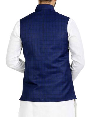 navy blue cotton nehru jacket - 14574568 - Standard Image - 3