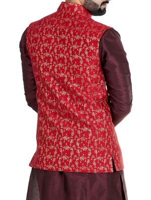 red silk nehru jacket - 14574573 - Standard Image - 3