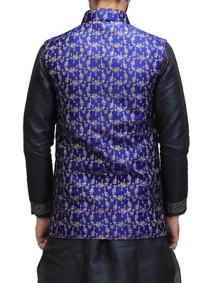 blue silk nehru jacket - 14574579 - Standard Image - 3