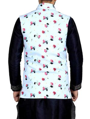aqua blue cotton blend nehru jacket - 14574581 - Standard Image - 3