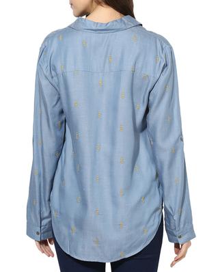 Collared Shirt With Roll Up Full Sleeve & Mustard Thread Embroidery - 14590602 - Standard Image - 3