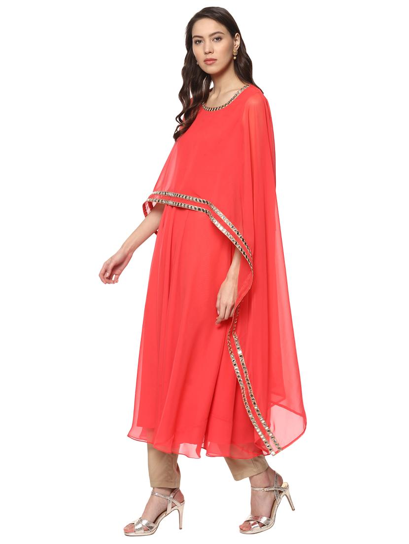kurta with mirror work cape - 14594561 - Zoom Image - 3
