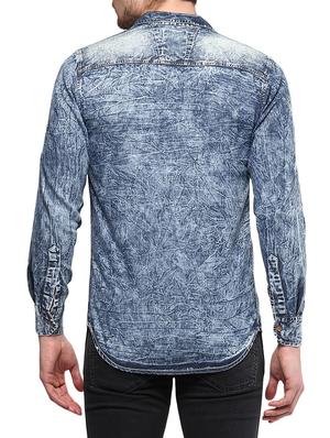 blue denim casual shirt - 14599342 - Standard Image - 3