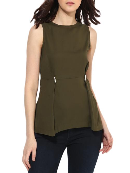 olive green asymmetric hem top - 14601426 - Standard Image - 1