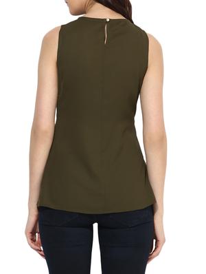 olive green asymmetric hem top - 14601426 - Standard Image - 3