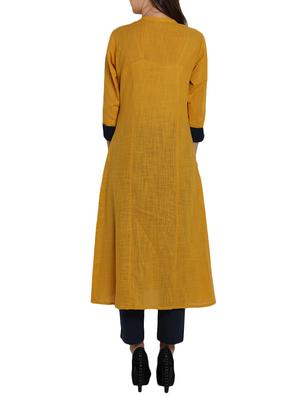 contrast buttoned placket kurta with pant set - 14604402 - Standard Image - 3