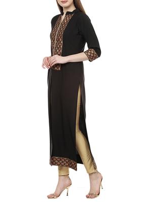 black crepe straight kurta - 14604783 - Standard Image - 3