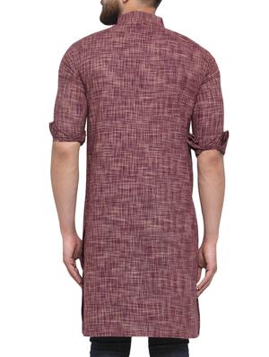purple linen long kurta - 14605147 - Standard Image - 3