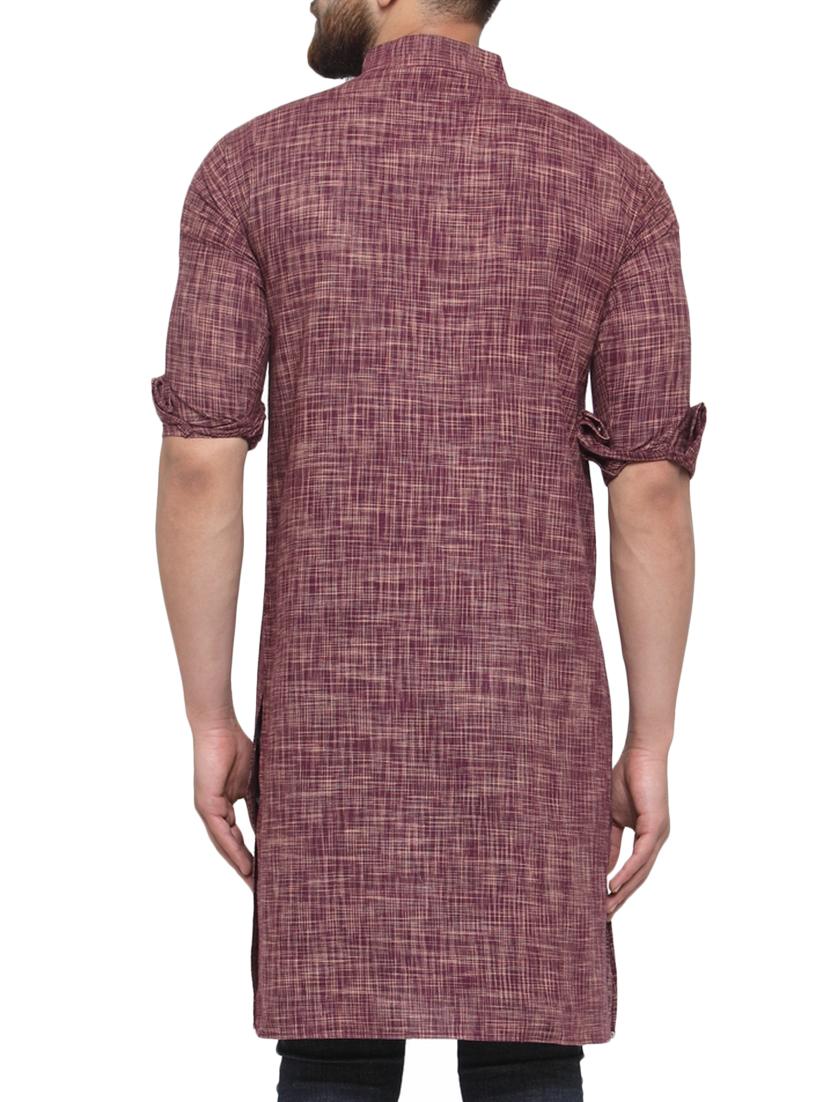purple linen long kurta - 14605147 - Zoom Image - 3