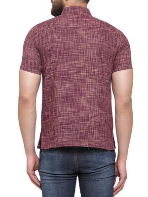 purple linen short kurta - 14605148 - Standard Image - 3