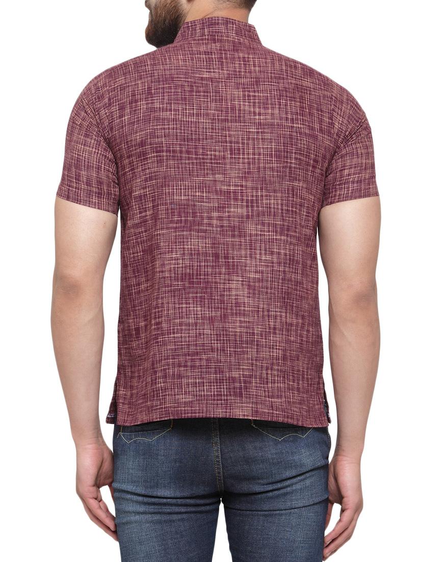 purple linen short kurta - 14605148 - Zoom Image - 3