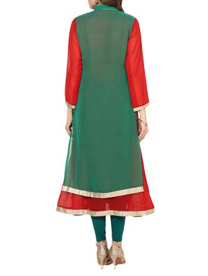 green georgette layered kurta - 14610780 - Standard Image - 3