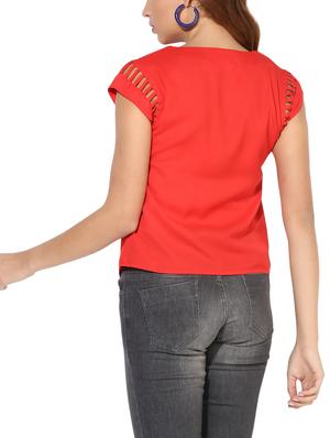 cutout sleeve polyester top - 14612999 - Standard Image - 3
