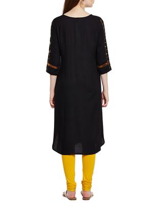 black viscose straight kurta - 14615232 - Standard Image - 3