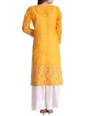 ada mustard cotton straight kurta - 14636521 - Standard Image - 3