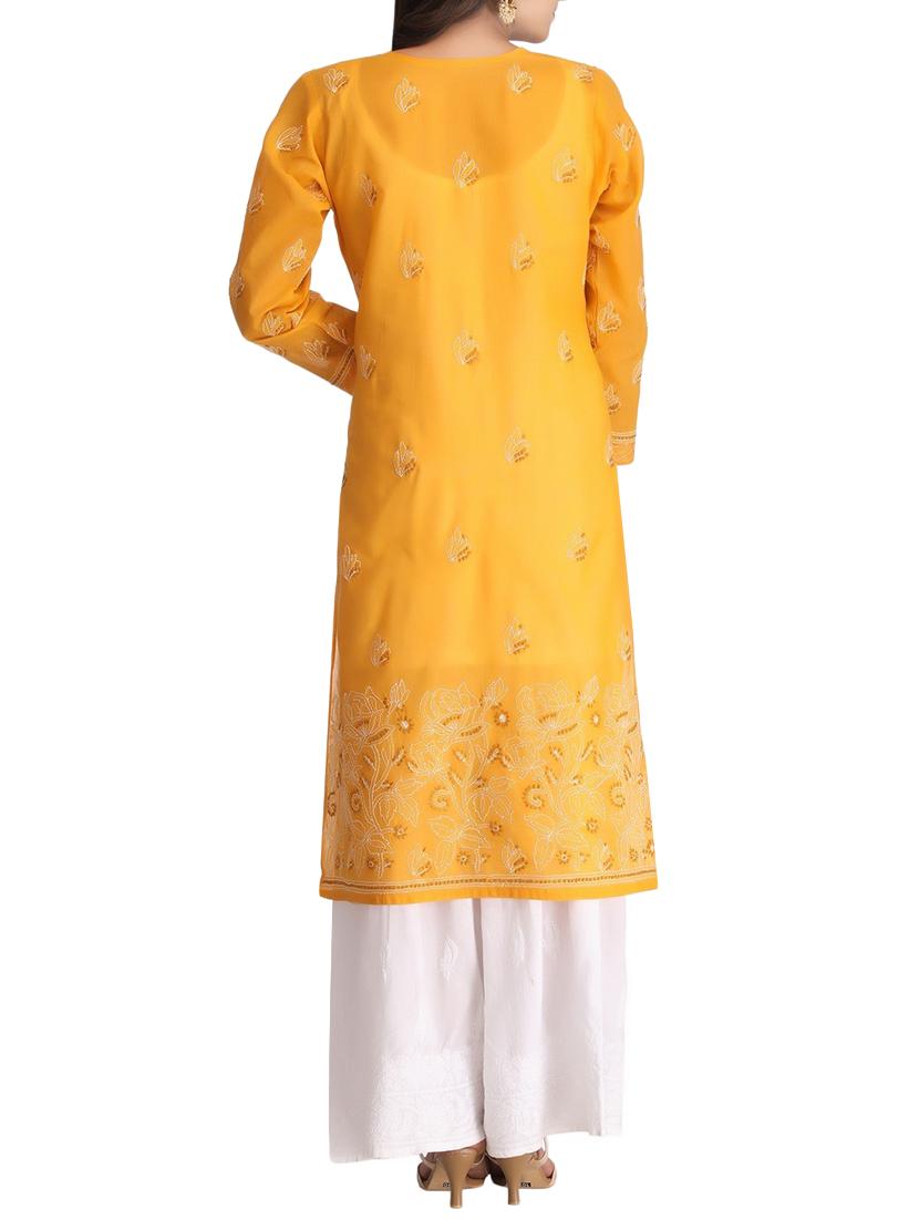ada mustard cotton straight kurta - 14636521 - Zoom Image - 3
