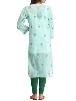 ada blue cotton straight kurta - 14636620 - Standard Image - 3
