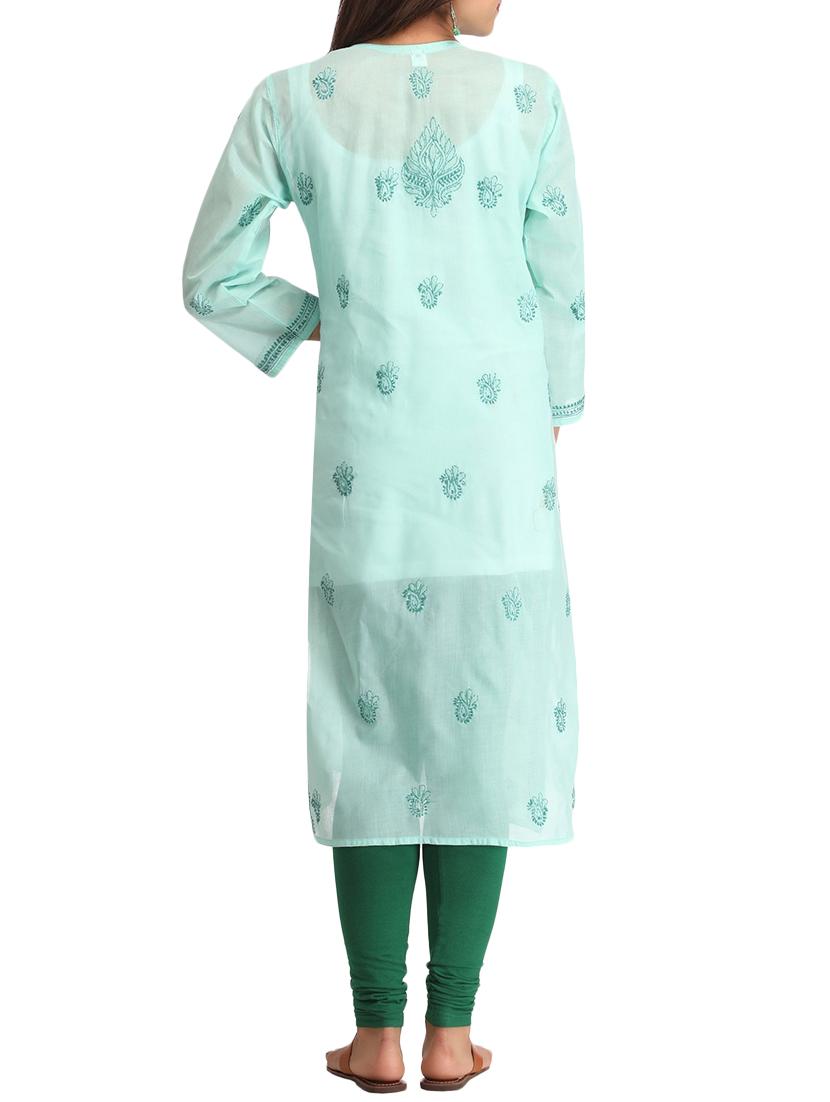 ada blue cotton straight kurta - 14636620 - Zoom Image - 3