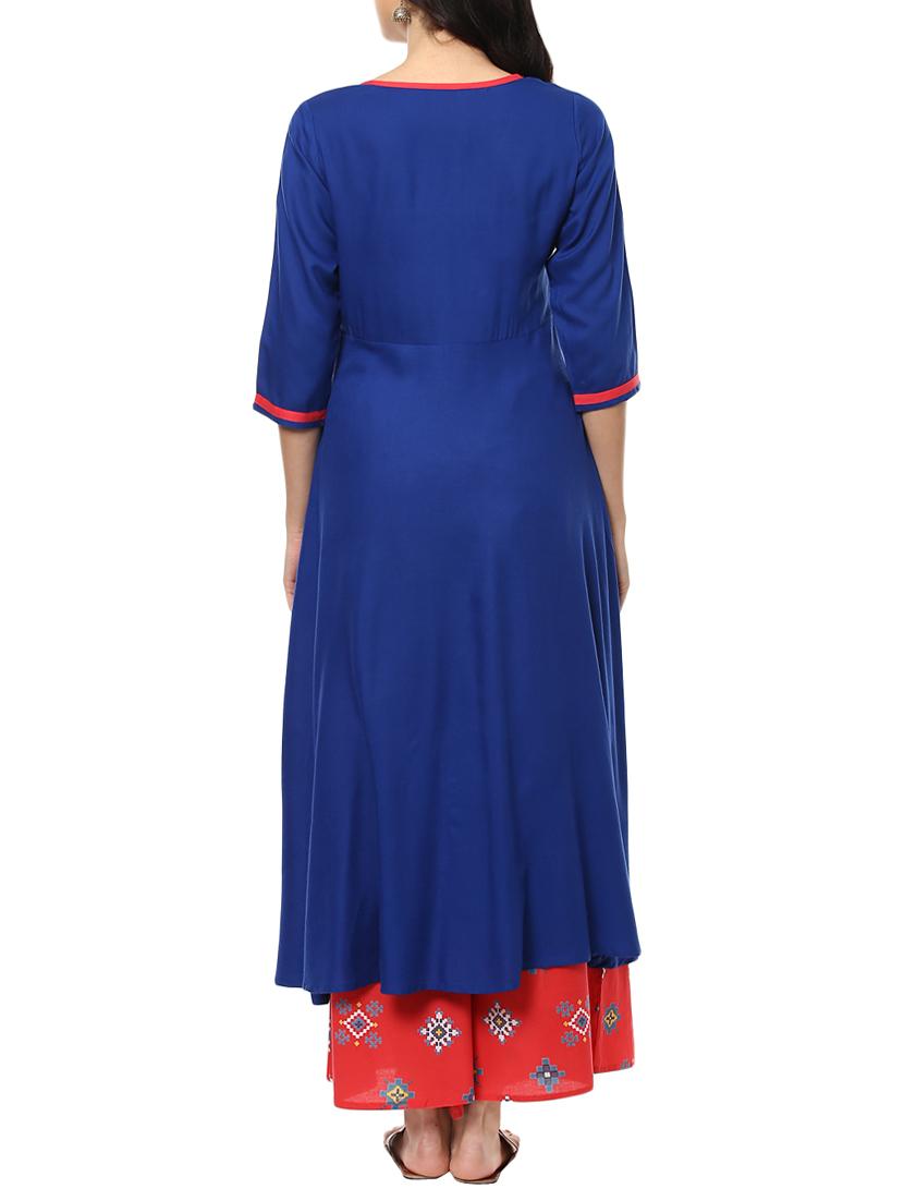 blue viscose kurta palazzo set - 14637969 - Zoom Image - 3