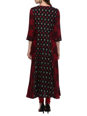 Maroon rayon flared kurta - 14638006 - Standard Image - 3