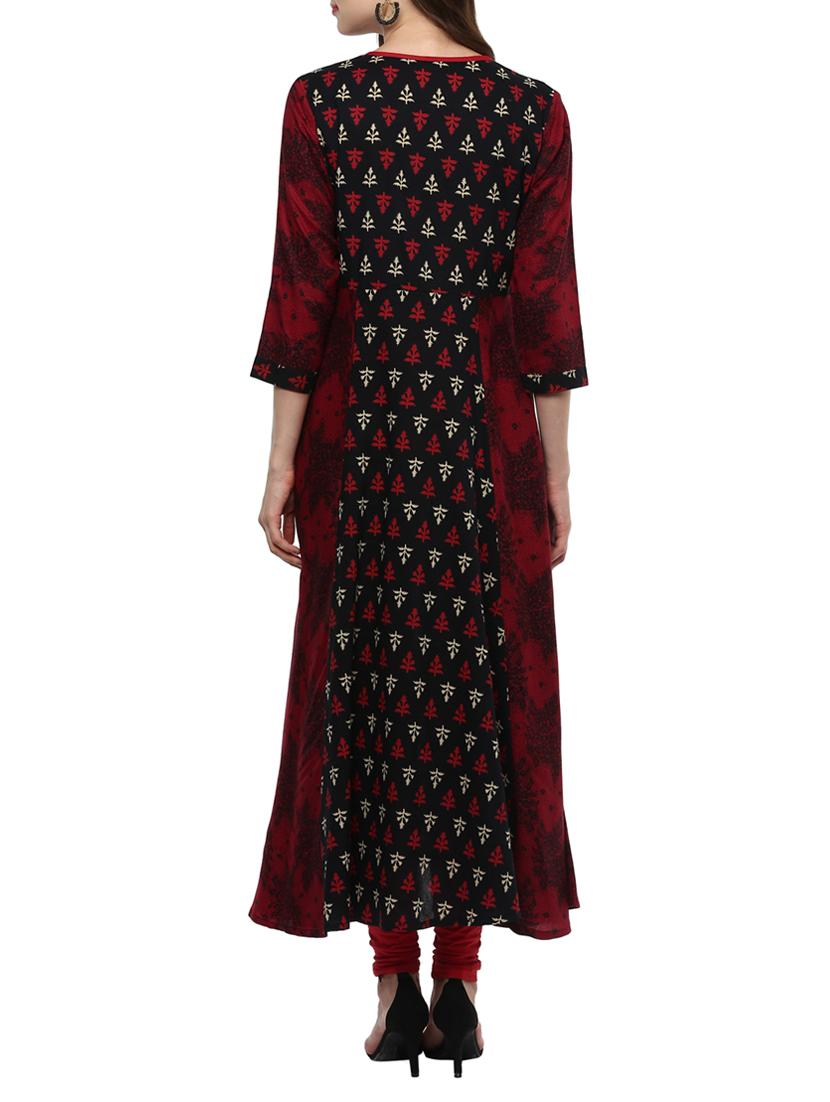 Maroon rayon flared kurta - 14638006 - Zoom Image - 3