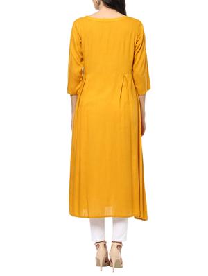 yellow rayon flared kurta - 14638050 - Standard Image - 3