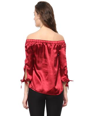maroon off shoulder top - 14639585 - Standard Image - 3