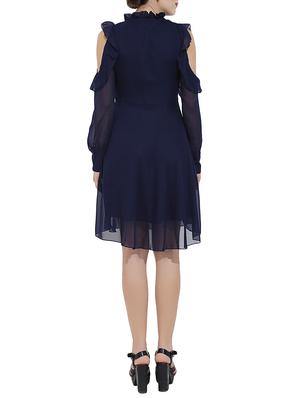 tie up mock neck flared dress - 14639596 - Standard Image - 3