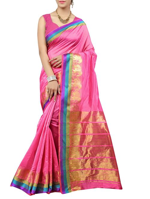 pink jacquard saree with blouse - 14642036 - Standard Image - 1