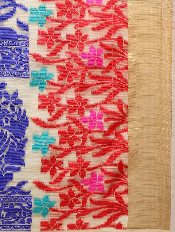 beige cotton silk woven saree with blouse - 14642771 - Zoom Image - 3