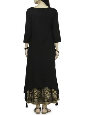 Zari motif kurta with foil printed skirt set - 14646399 - Standard Image - 3