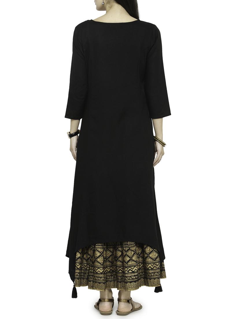 Zari motif kurta with foil printed skirt set - 14646399 - Zoom Image - 3