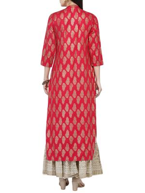 red rayon printed straight kurta - 14646583 - Standard Image - 3