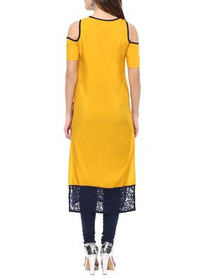 yellow poly crepe straight kurta - 14651456 - Standard Image - 3