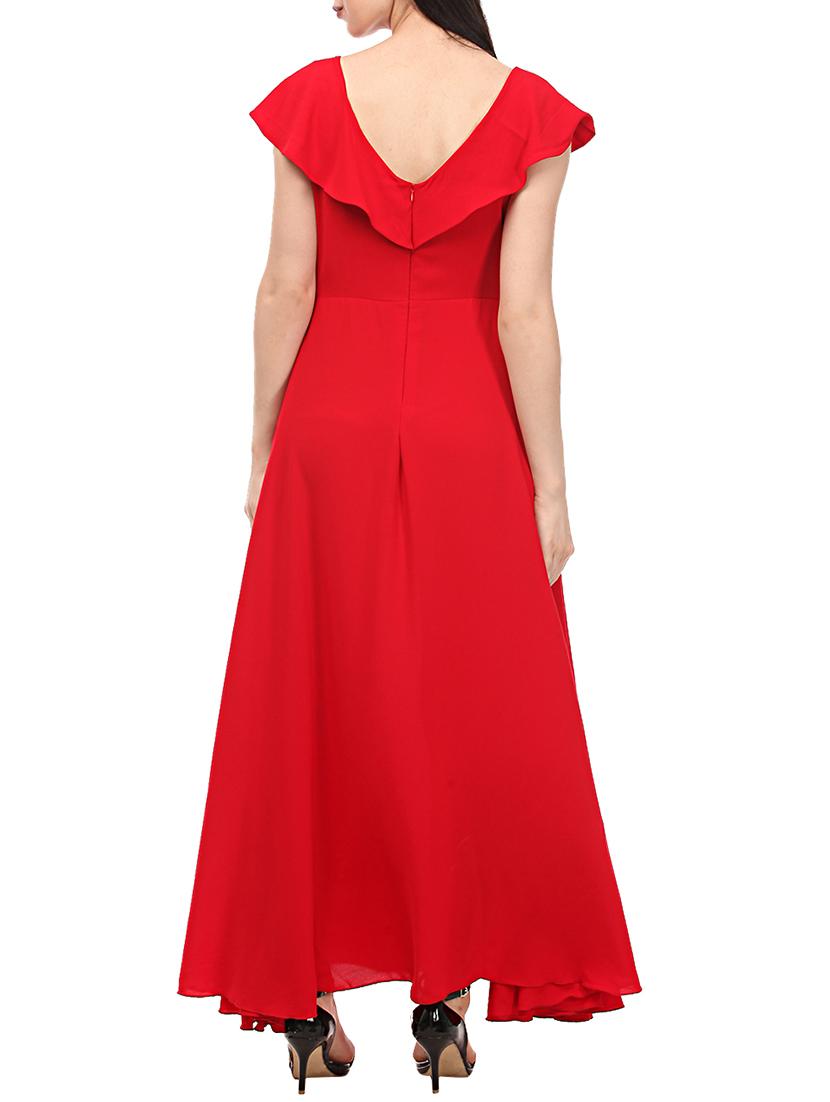 Ruffled boat neck gown dress - 14654353 - Zoom Image - 3